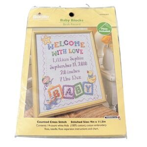 Bucilla Baby Blocks Birth Record Counted Cross Stitch Kit WM45403 9x11.5 NEW